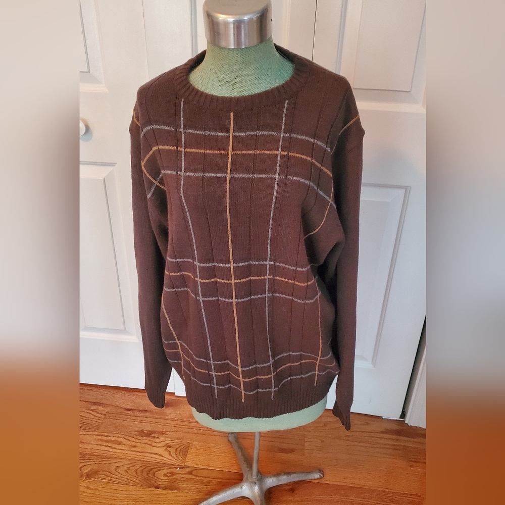 OSCAR DE LA RENTA Brown Plaid Mens  Sweater